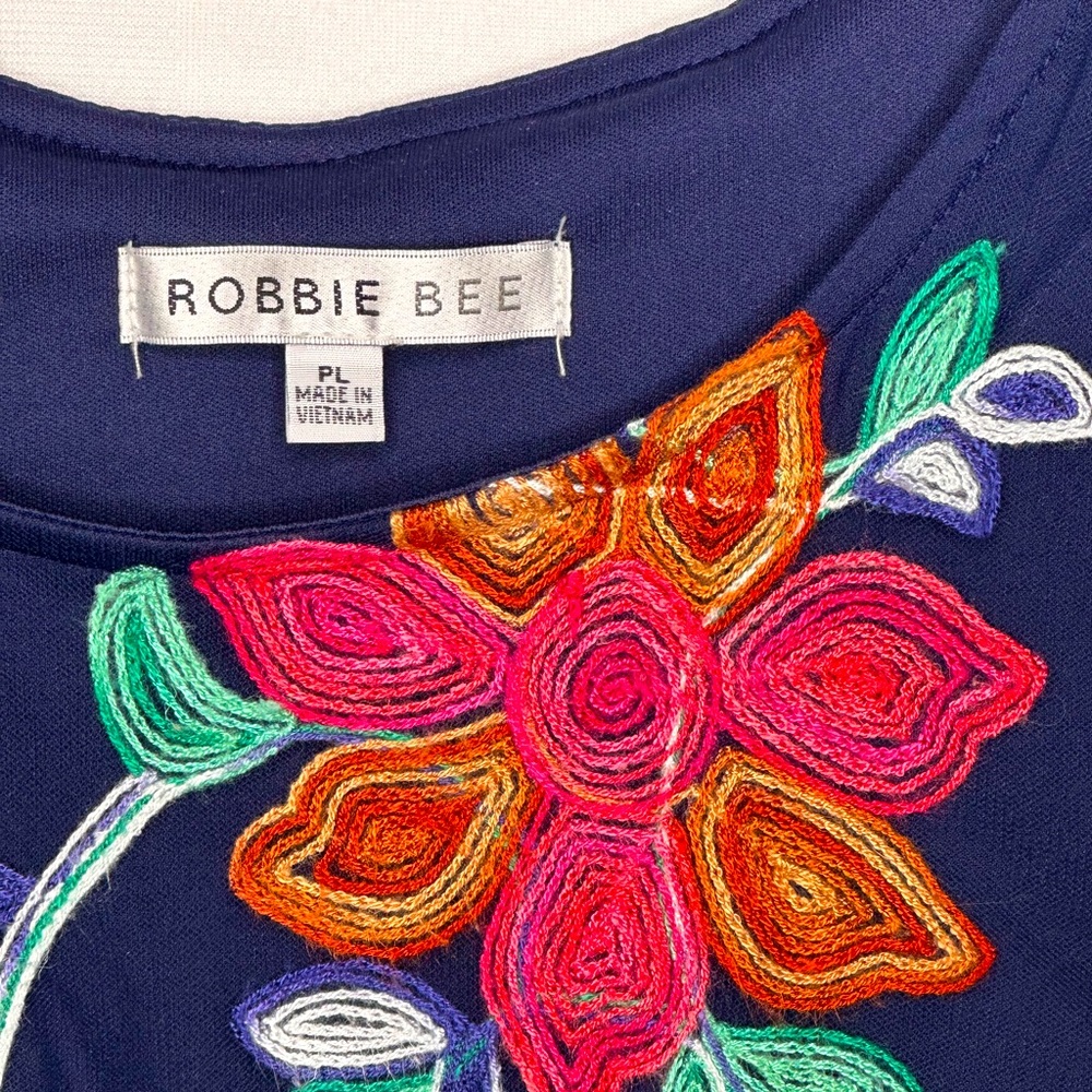 Robbie Bee Embroidered Dress Navy Floral Mesh Lined Popover Bohemian‎ Sz PL - Picture 8 of 9